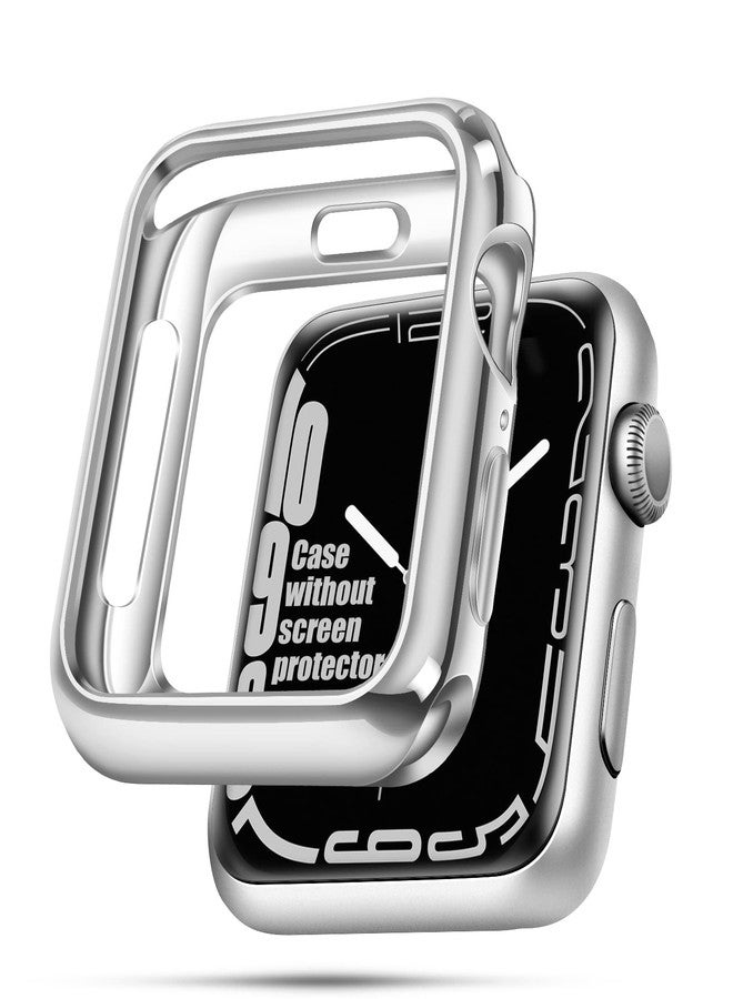 top4cus 44mm Case Soft Flexible Lightweight Anti-Scratch Overall Protective 44mm Iwatch Waterproof Cover Case Shiny Workout Shockproof Bumper Compatible with Apple Watch Series 6/SE/5/4 - Silver - Image 1